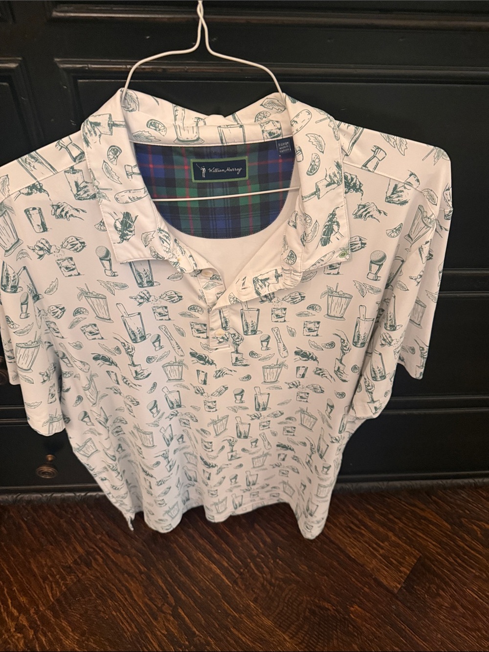 William Murray White Polo with Green Drink Print